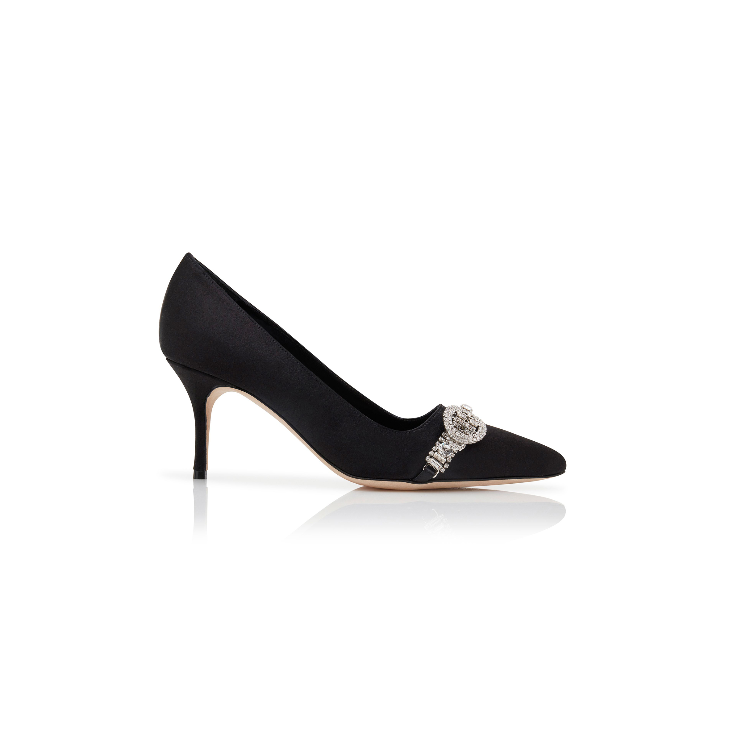MANOLO BLAHNIK ASAPUMP BLACK SATIN JEWEL EMBELLISHED PUMPS 424-1928-0001
